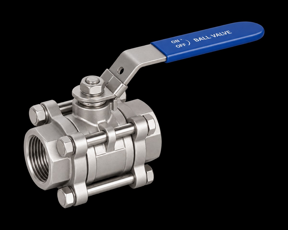 Three-piece Stainless Steel Threaded Ball Valve, Nordic Valves model 1283