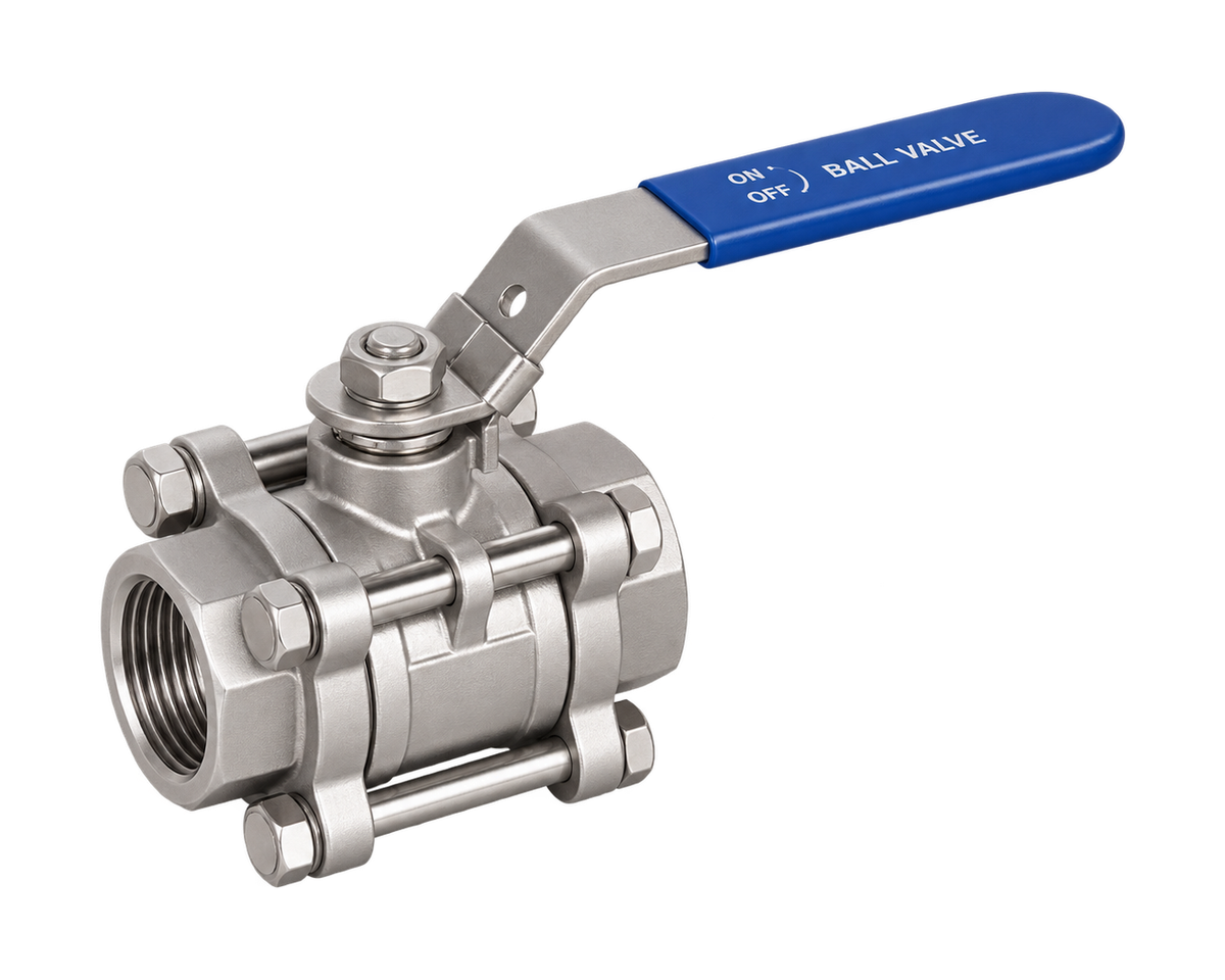 Three-piece Stainless Steel Threaded Ball Valve, Nordic Valves model 1283