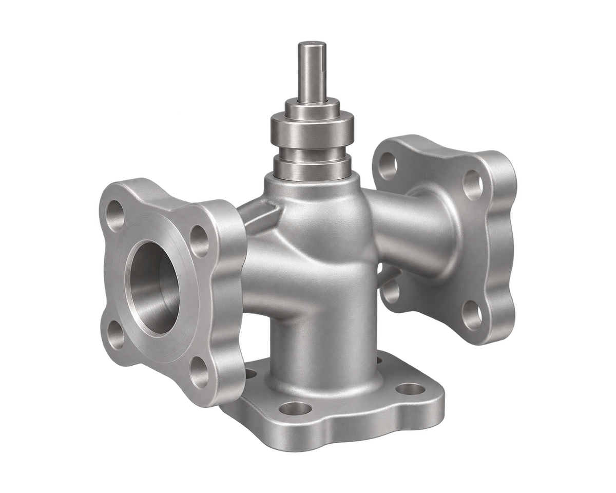 Stainless Steel Flanged Electric Three-way Control Valve, Nordic Valves model 6171K